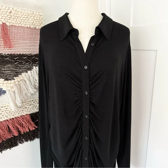 Good American Good Touch Button Front Ruched Midi Dress Black Size 3XL - Picture 4 of 12